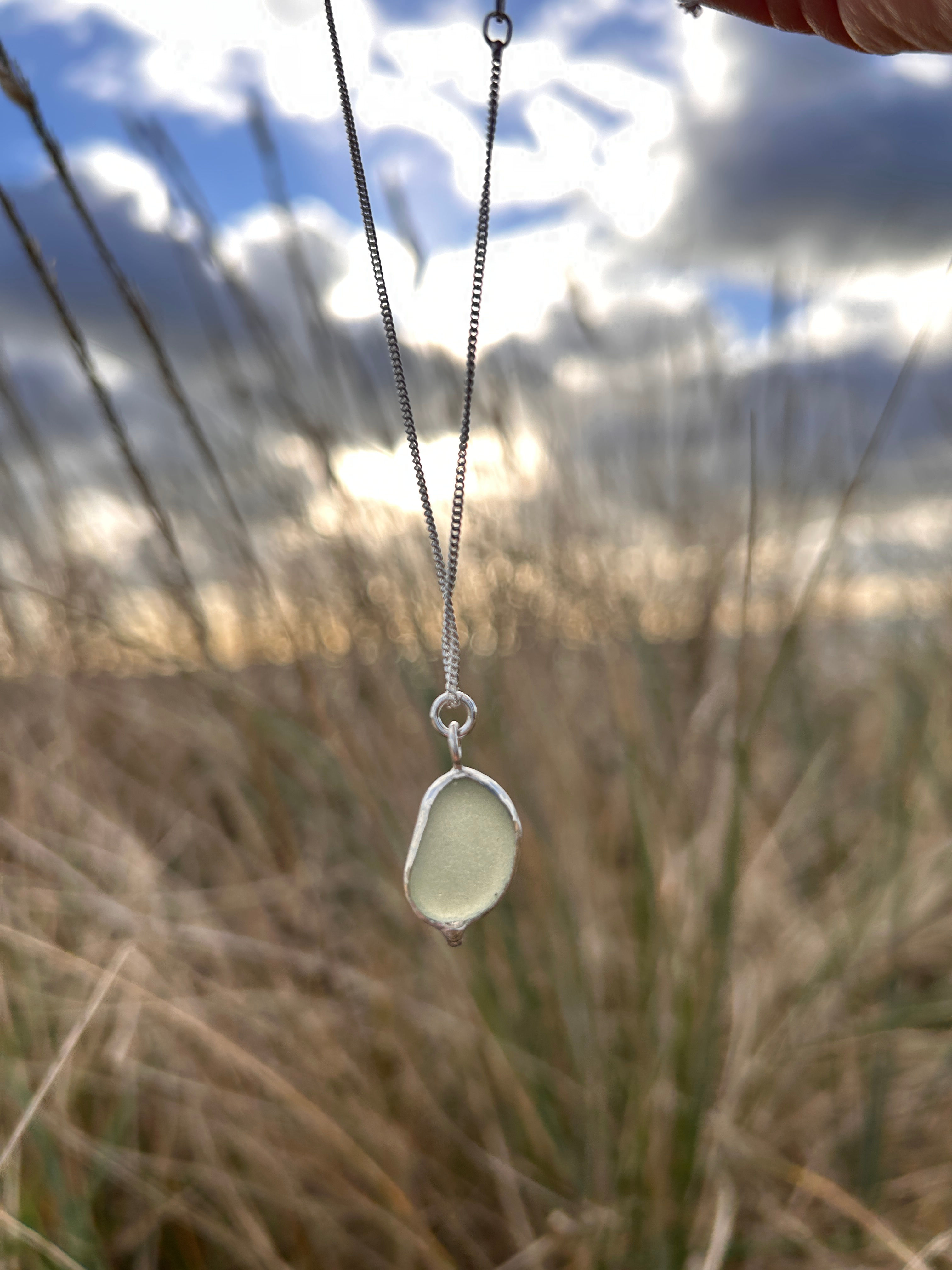 aqua green  seaglass necklace sustainable jewellery poole Dorset uk