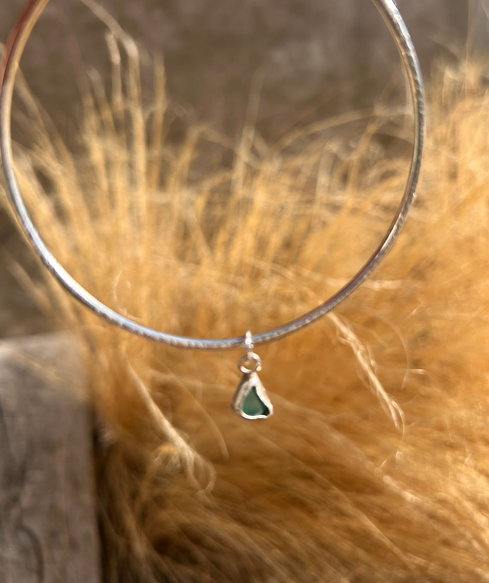 Thumbnail: turquoise Seaglass  silver  bangle bracelet