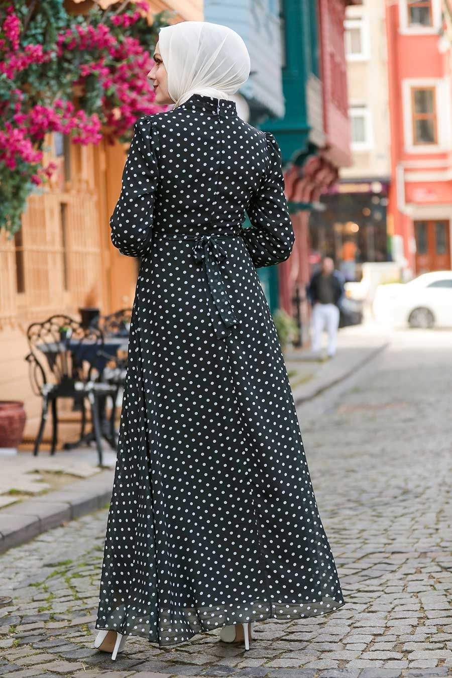 Thumbnail: Women's black polka dot modest dress