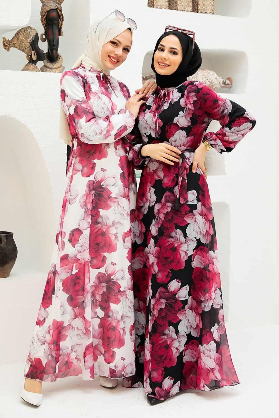 Thumbnail: Long white dress decorated with flowers for women