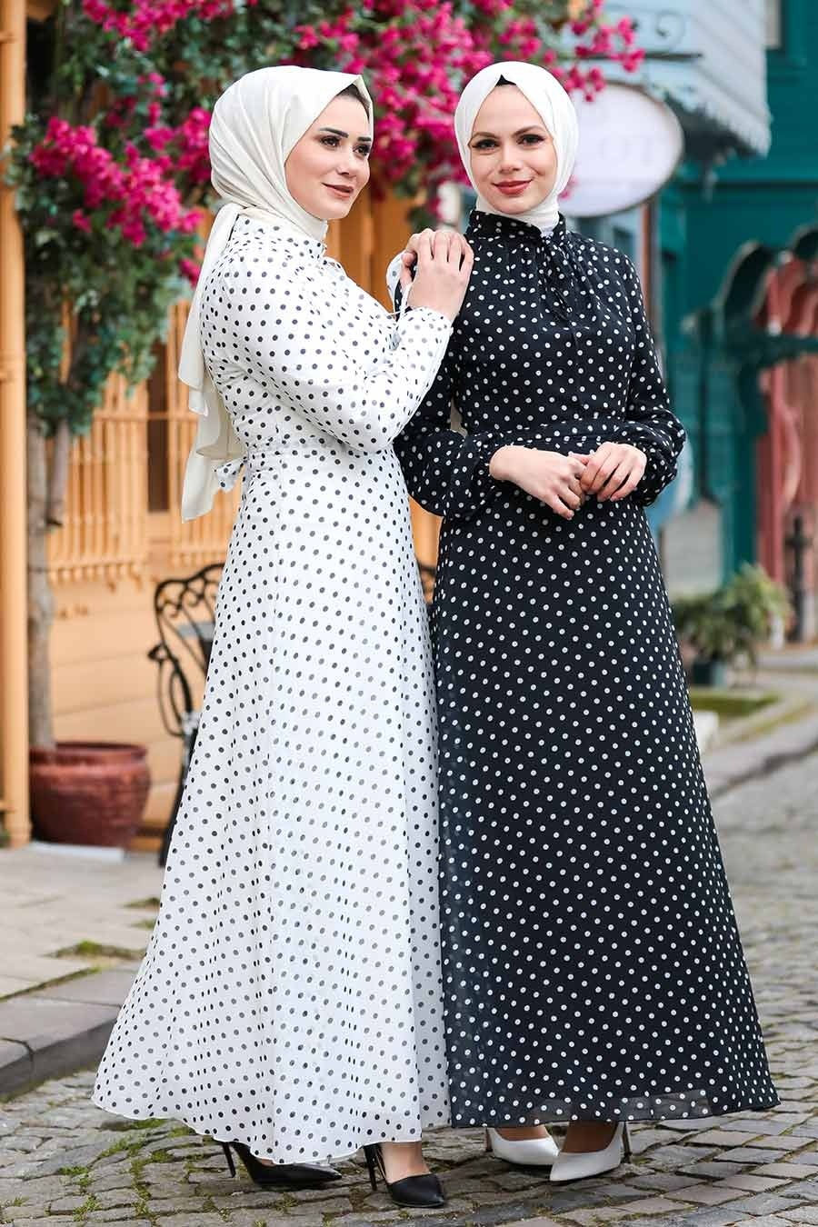 Thumbnail: Women's black polka dot modest dress