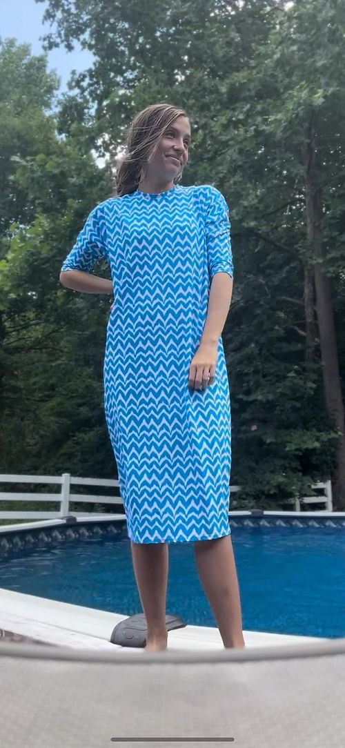 Longer length chevron stripe flow swim dress