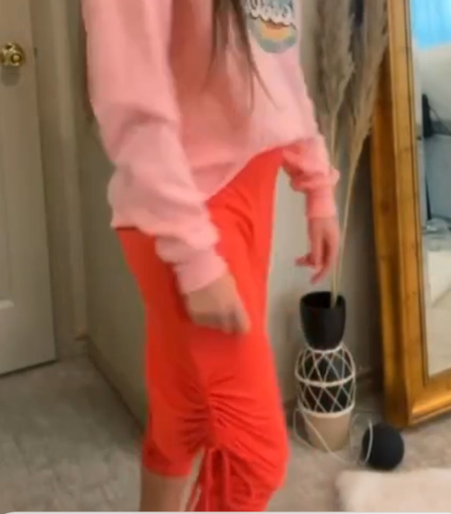 Thumbnail: Athletic tshirt material skirt with Capri leggings side slits and spaghetti tie