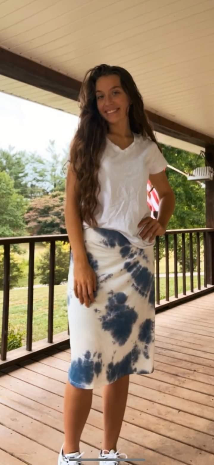 Thumbnail: Tie dye pencil T shirt skirt with hidden legging 22-23 inch long 
