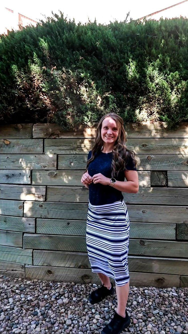 Stripe swim material pencil skirt with hideen leggings attached