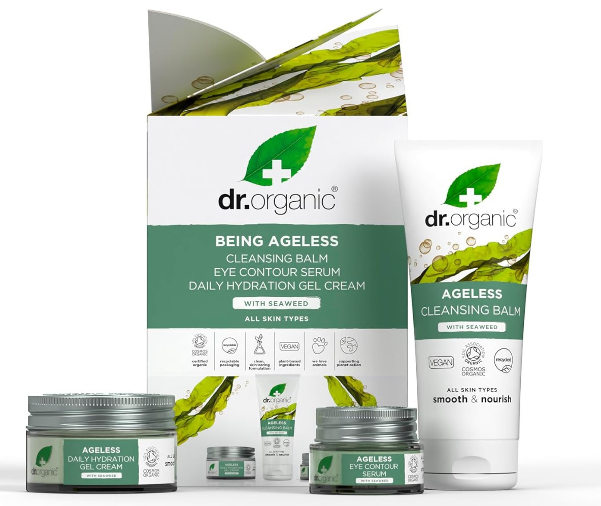 Dr Organic Ageless Skincare Set with Organic Seaweed Cleansing Balm, Face Cream