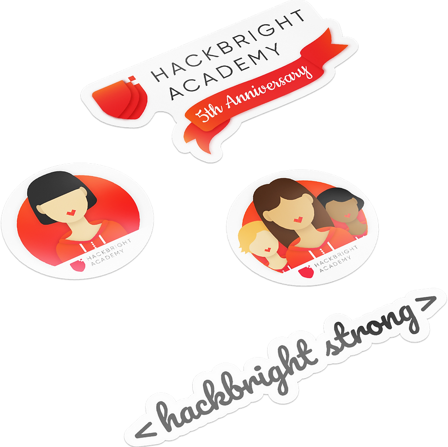 Graphic design of stickers created for Hackbright Academy as part of the UI UX web design project