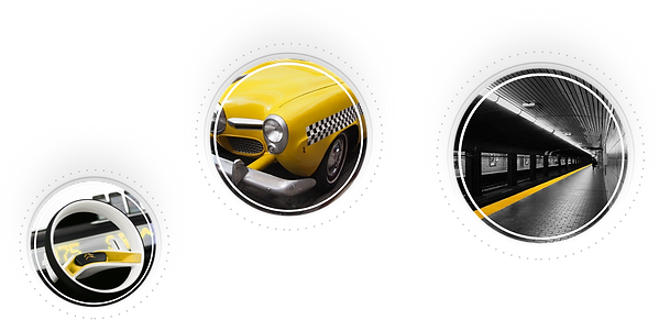 Steering wheel, taxi front light and subway station