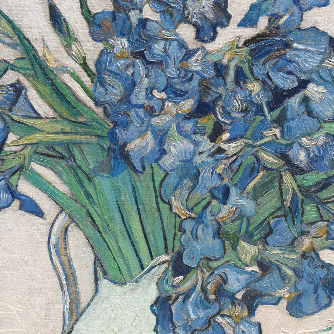 Vincent van Gogh Irises 1890 Metropolitan Museum of Art showing dominant unmodulated violet mass tone as a lesson in overdosing a high-chroma transparent violet pigment