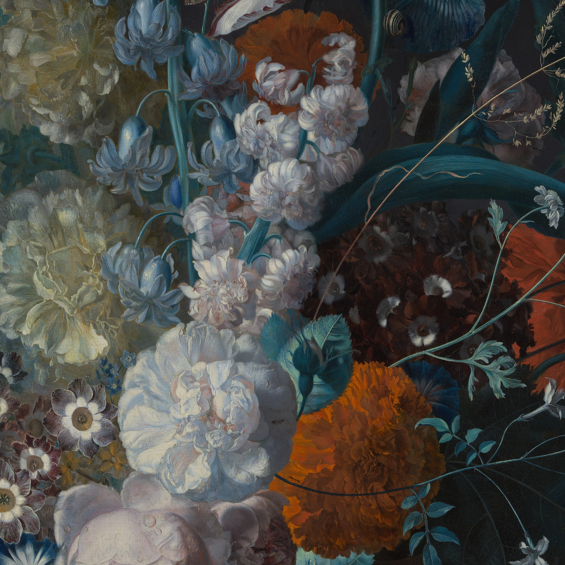 Margareta Haverman A Vase of Flowers 1716 showing Naples yellow PY41 highlights on the foreground peach confirmed by XRF analysis