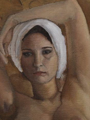 Uri Shavit portrait painting showing warm lead white highlights in flesh tones on an earth palette