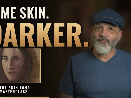 An oil portrait's shadow side darkened two ways - painted over on the cheek, glazed around the eye.