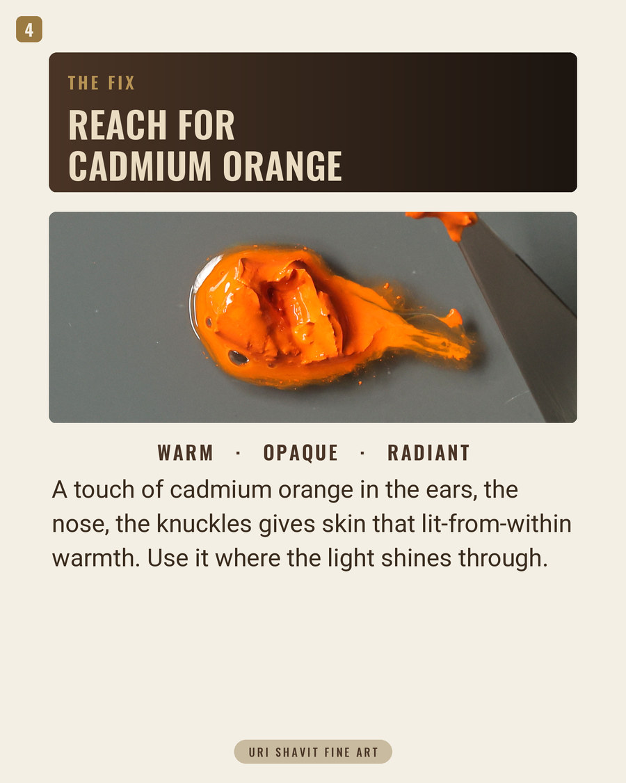 A swatch of cadmium orange PO20 oil paint showing its opaque warm mineral color