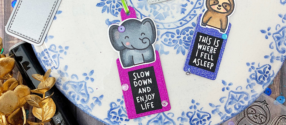 All That Sparkles SNS December Blog Hop|Lawn Fawn Slow Down And Enjoy Bookmarks