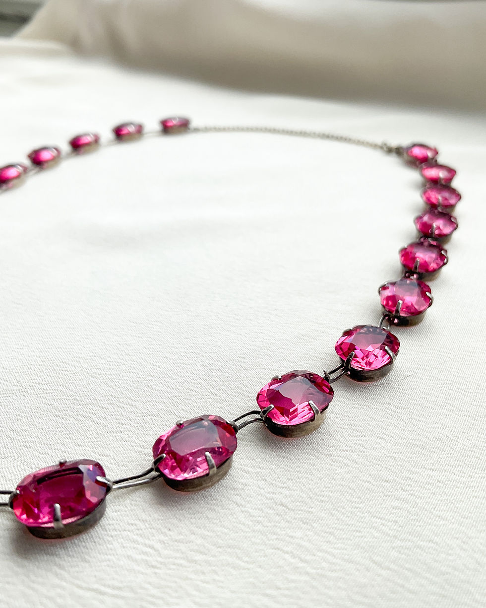 Thumbnail: Raspberry Rhapsody. Art Deco Paste Riviere Necklace