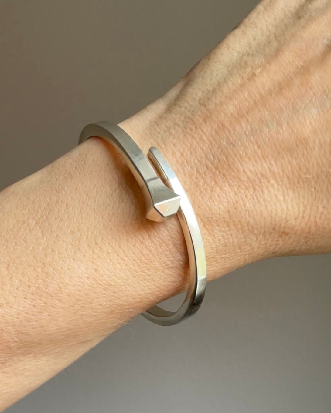 French Nail Bangle, Silver