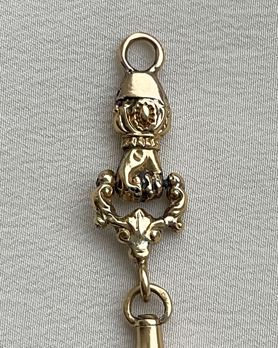 Thumbnail: Antique French "Hand w dog clasp" charm holder/extender, 18K