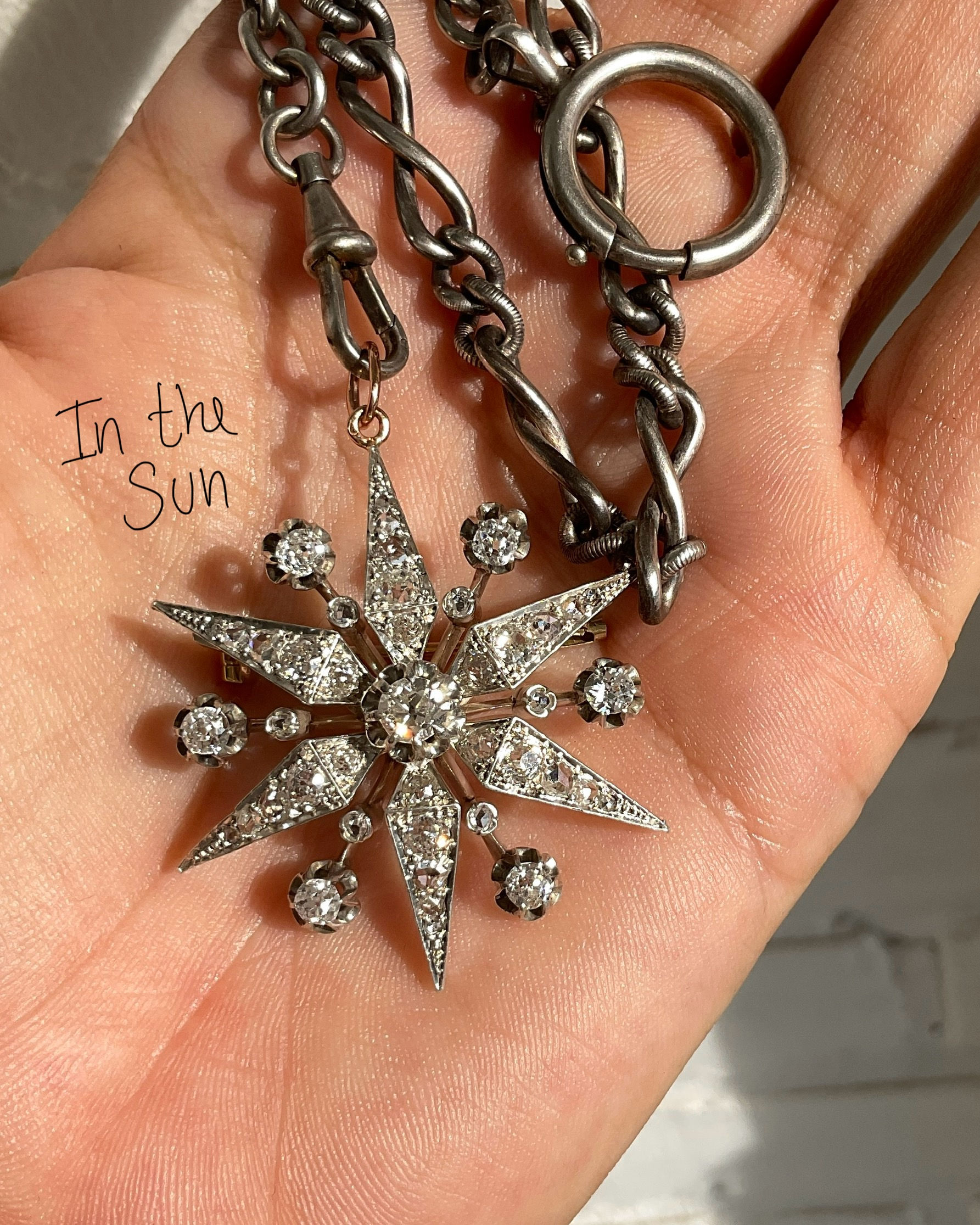 Antique Star burst brooch and pendant, 18K and silver