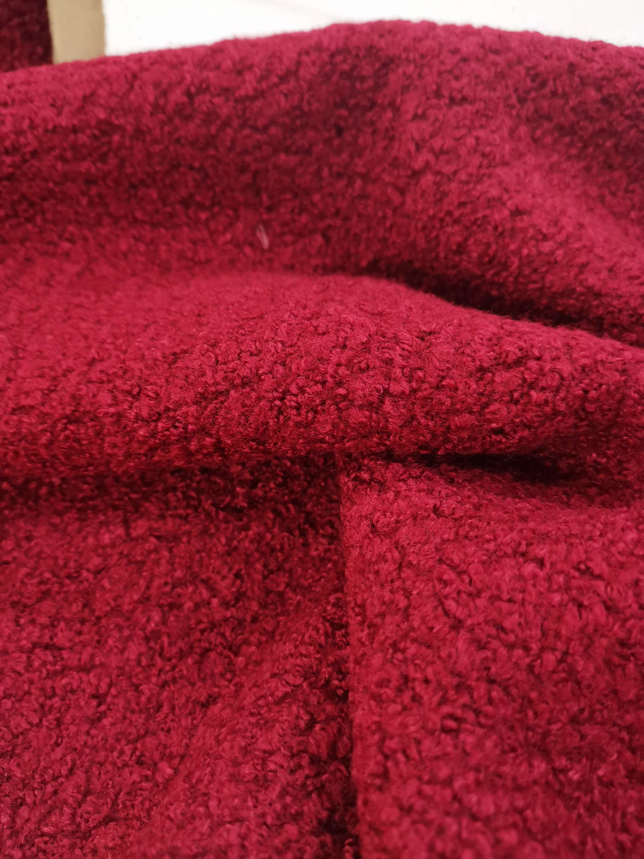Wool Mix Boucle Fabric - Wine Red
