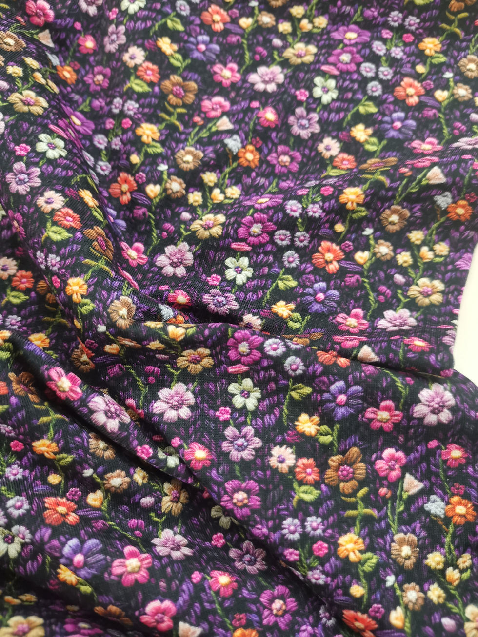 Thumbnail: Cotton Jersey - Digitally Printed - Knit Floral Embroidery Look - Purple & Multi