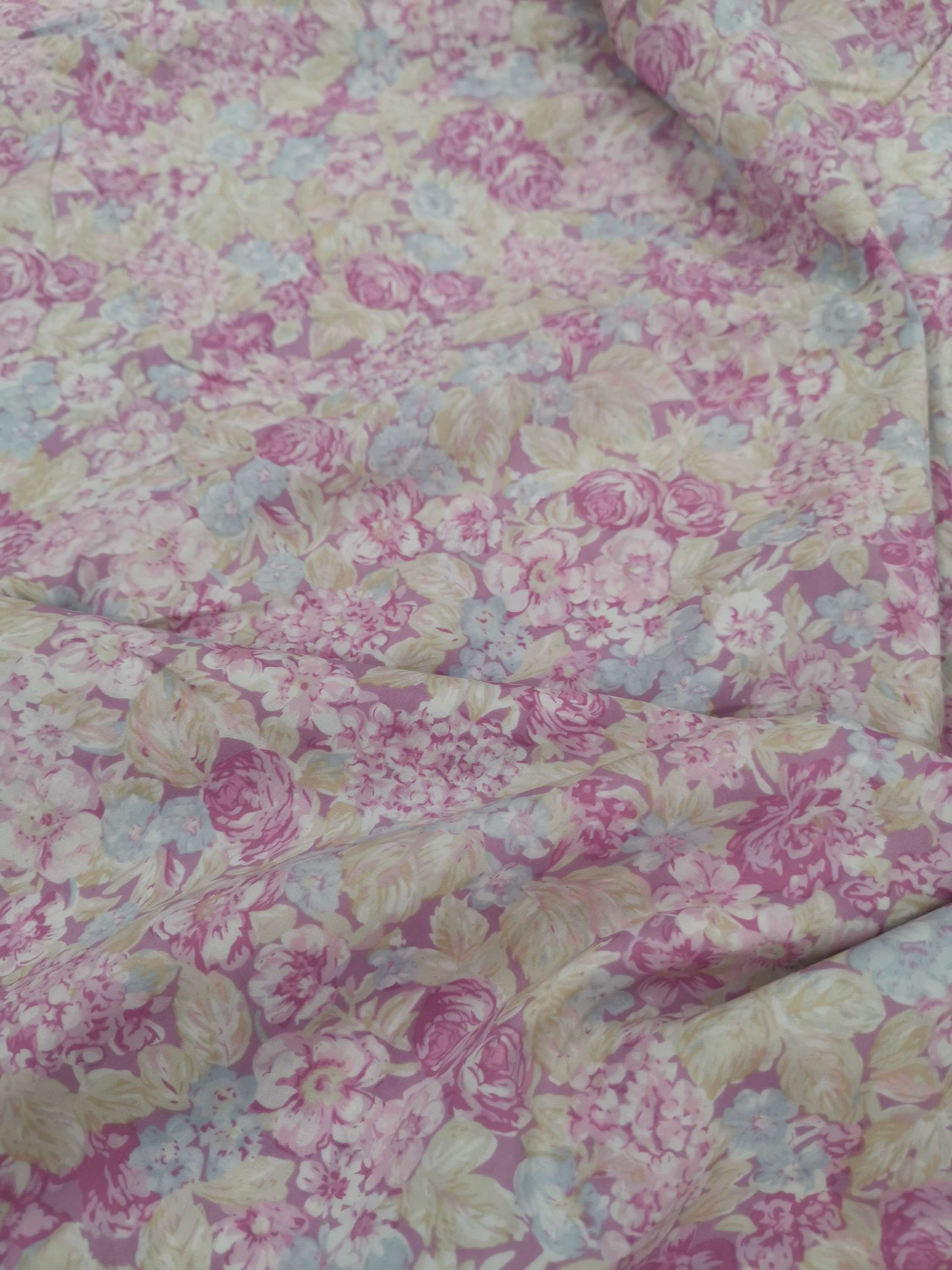 ONLINE ONLY - Remnant - 2.25 Metres Ex Designer Cotton Lawn Pink floral