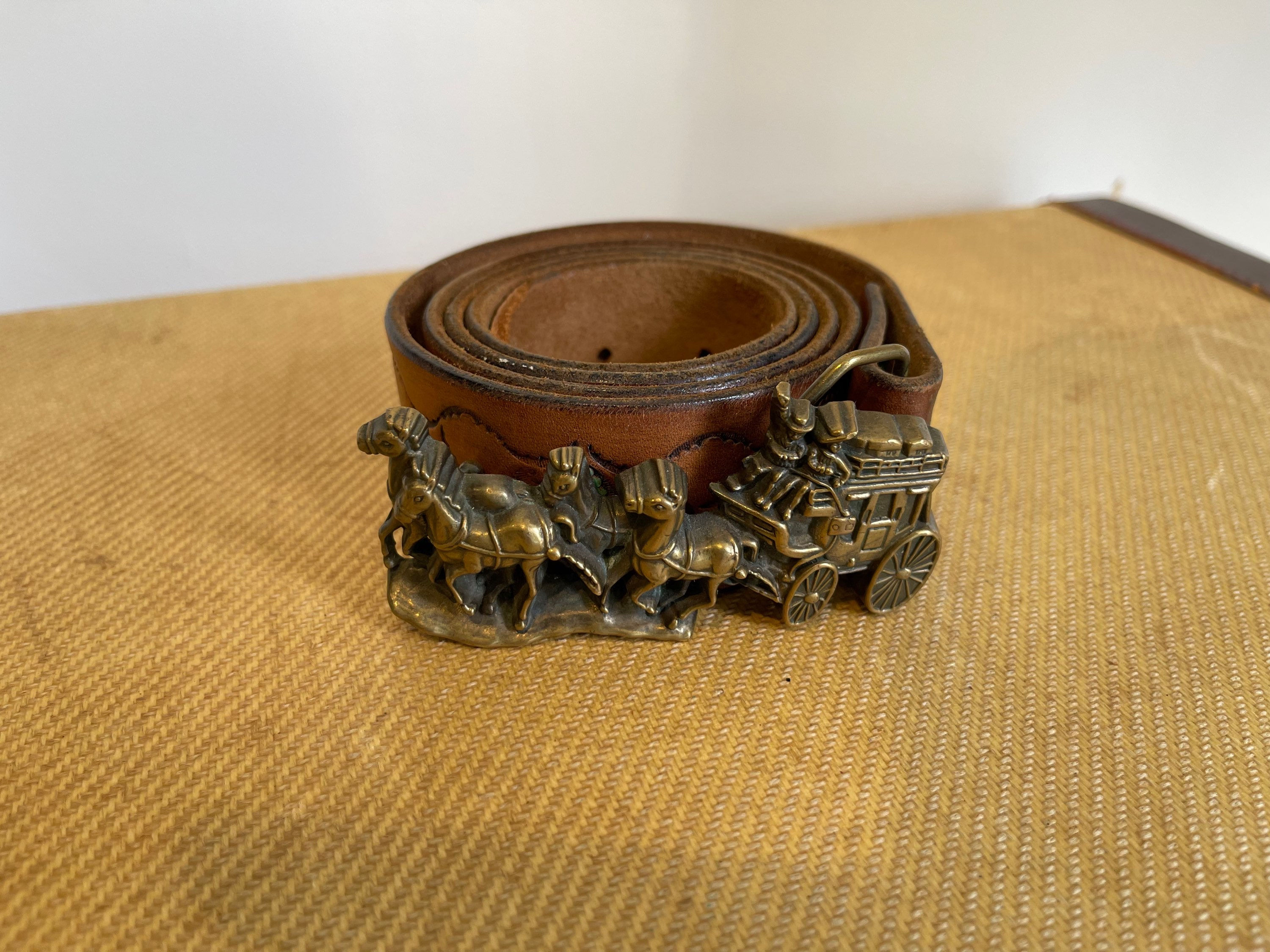 Brass Stagecoach Buckle Western Belt 