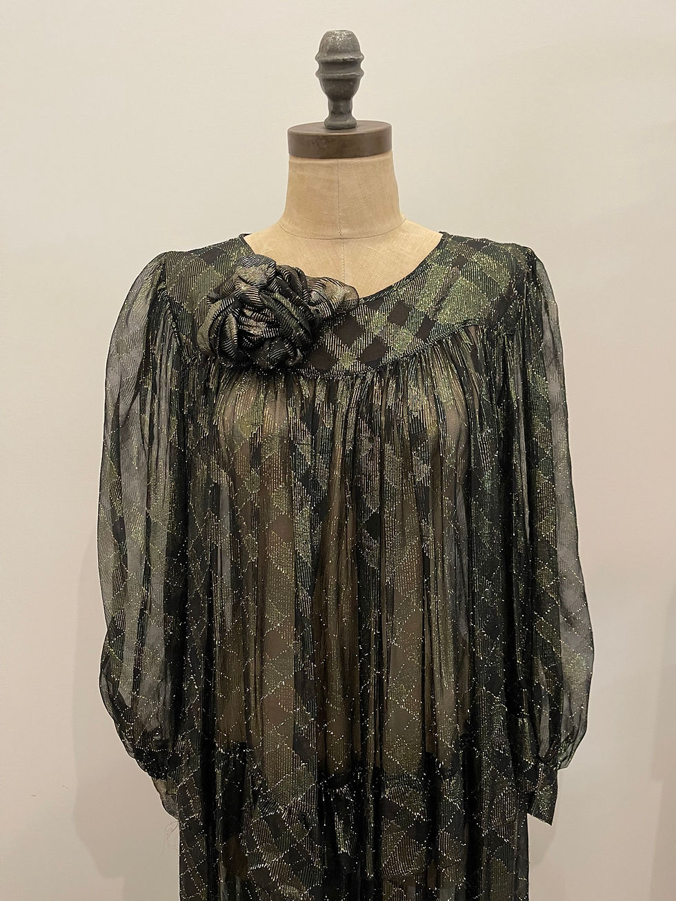Thumbnail: Black Green and Gold Lamé Silk Chiffon Dress