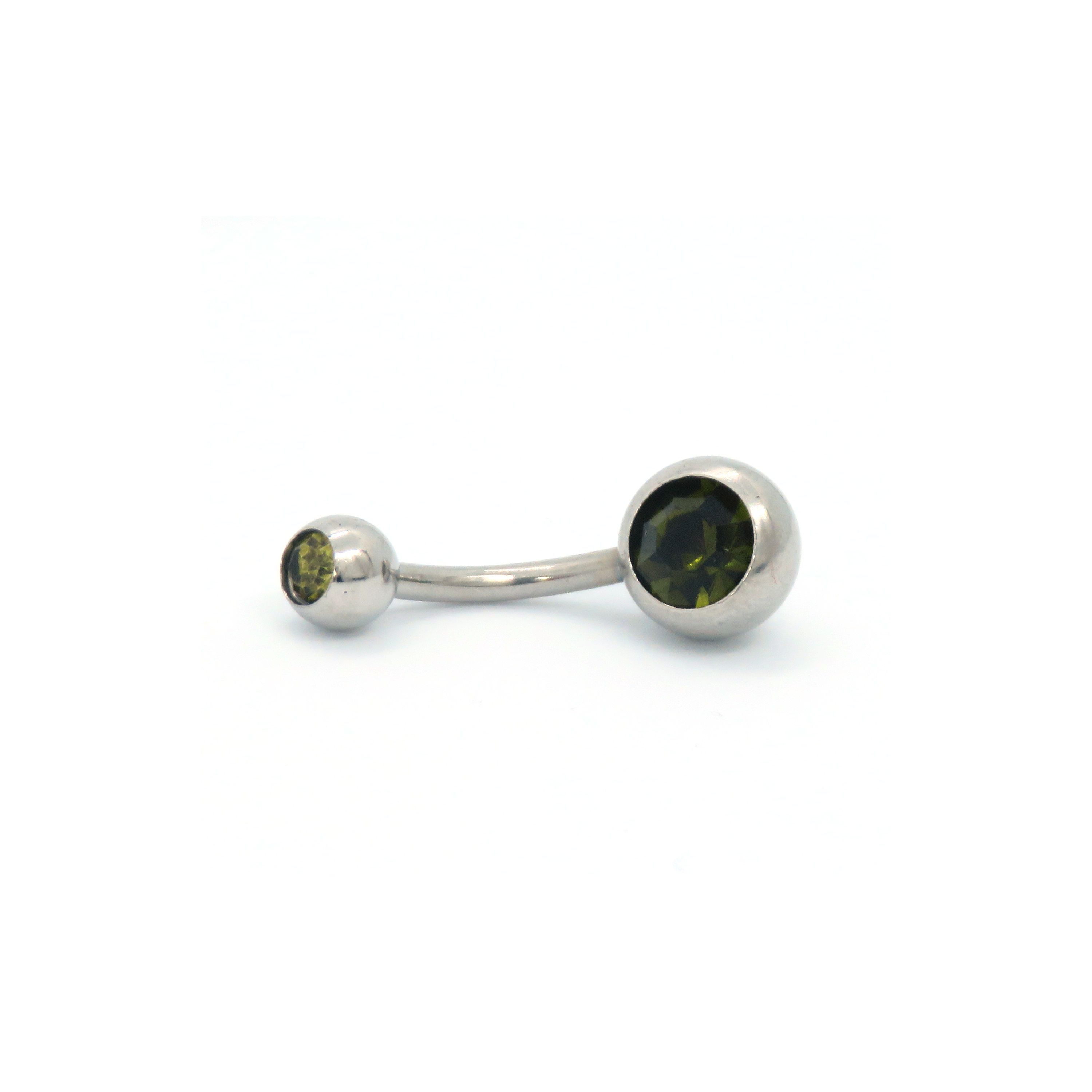 Belly button ring with light green zircon stone