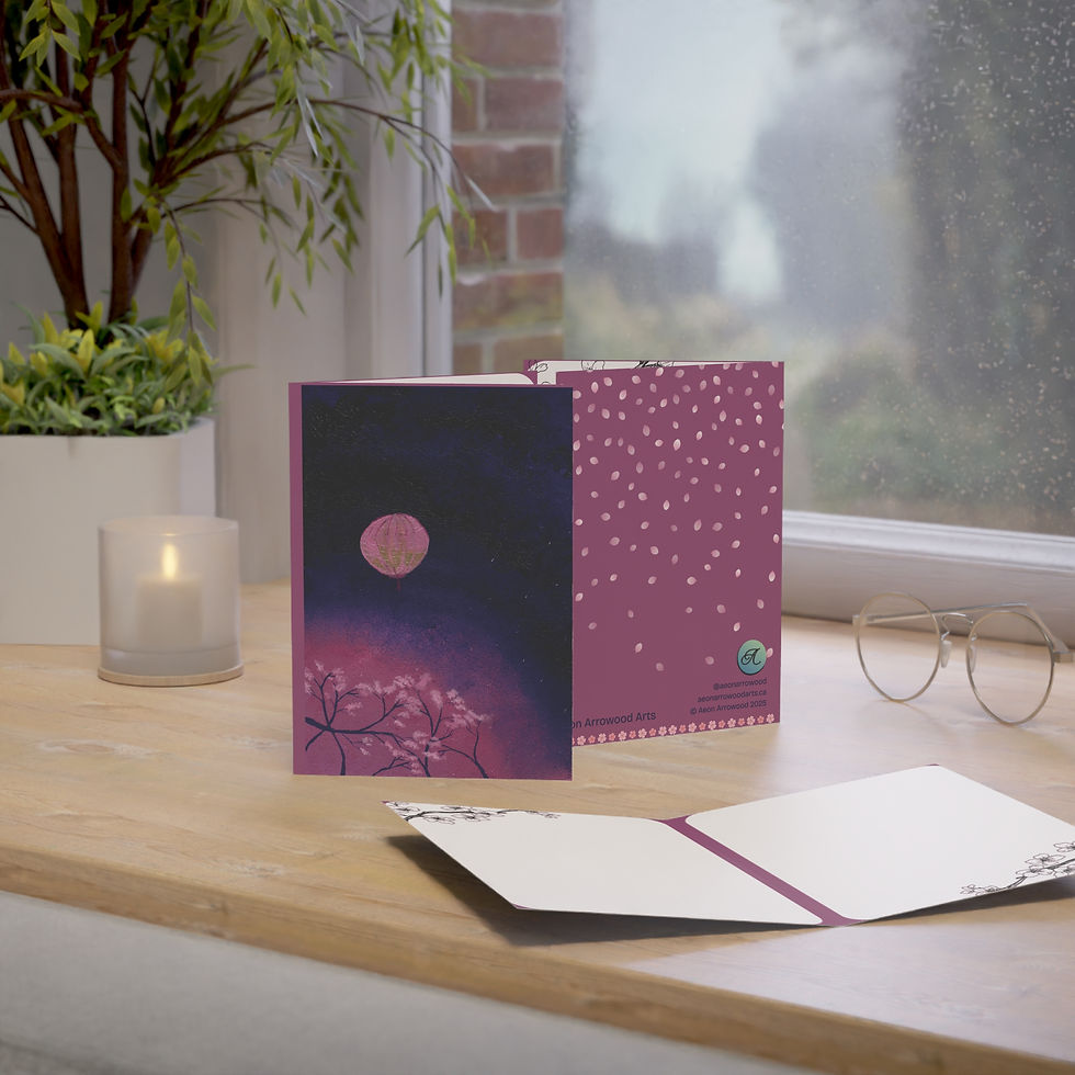 Miniature : Artist Designed Cherry Blossom and Lantern Greeting Card Blank Inside