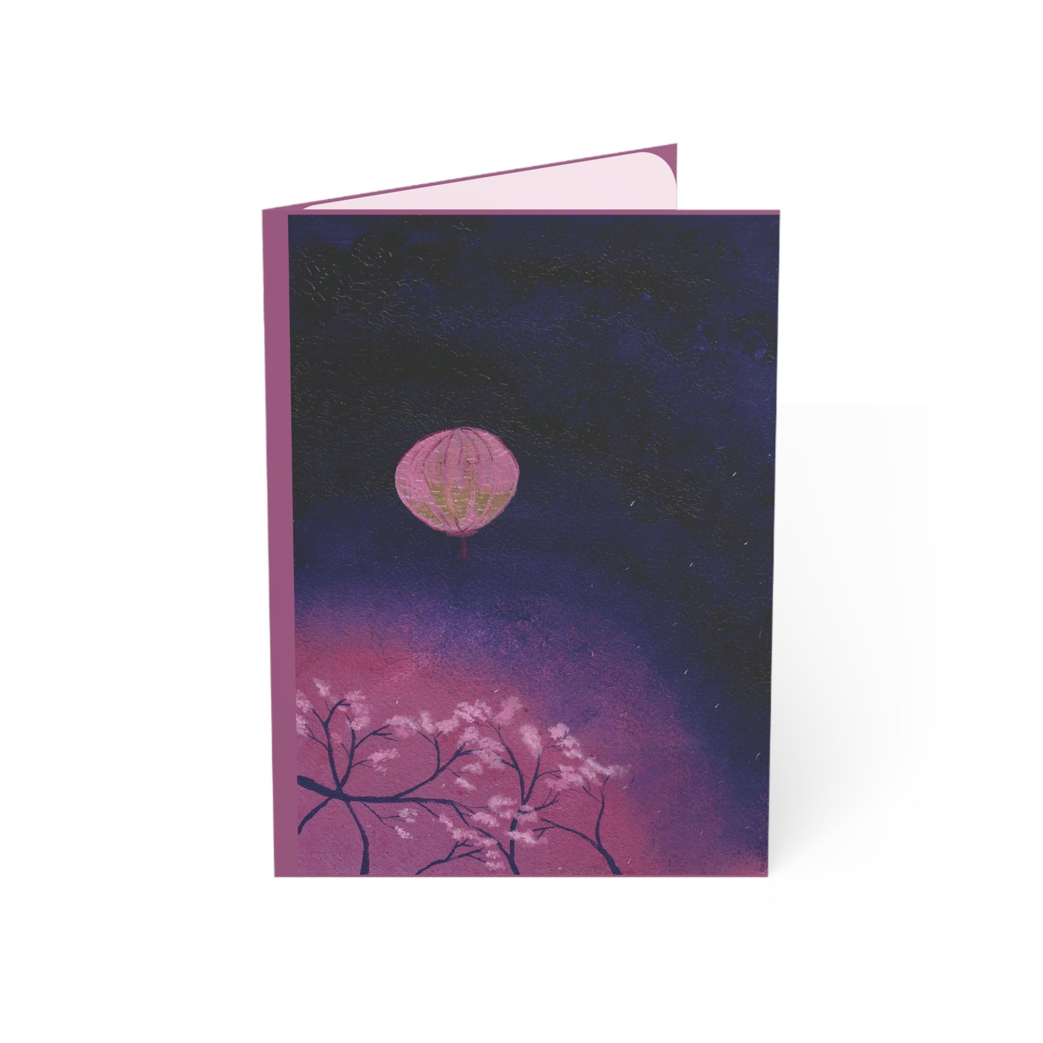 Artist Designed Cherry Blossom and Lantern Greeting Card Blank Inside