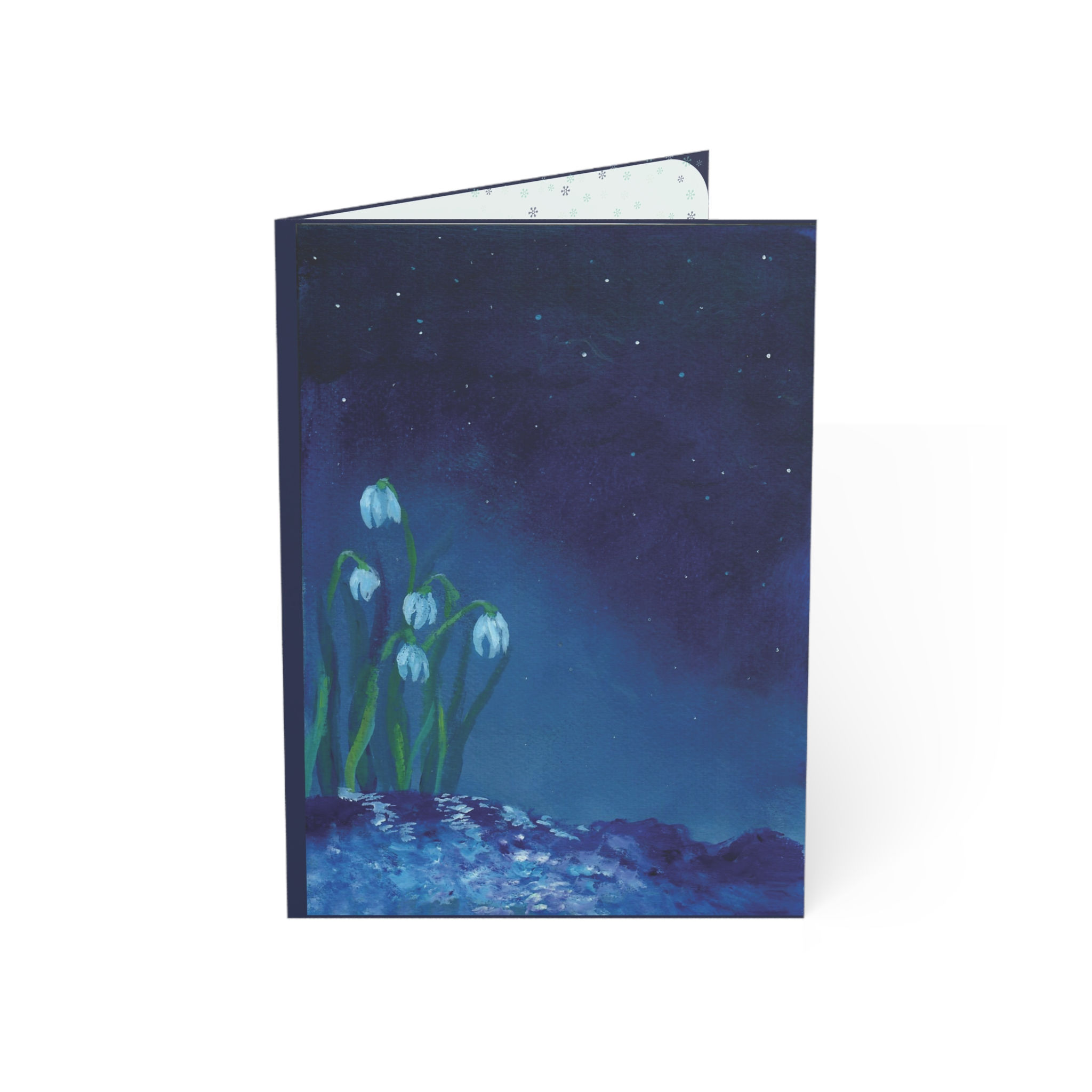 Artist Designed Floral Winter Snowdrops at Night Greeting Card Blank Inside