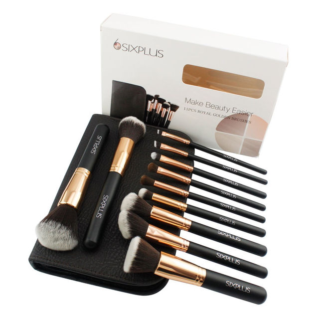 SIXPLUS 11 Pieces Royal Golden Makeup Brush Set (Golden)