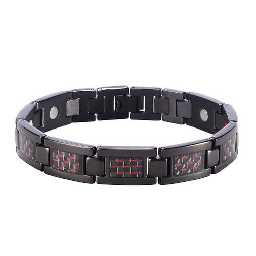 Starista Mens Titanium 4 Element Magnetic Bracelet Red Carbon Fiber Inlay in Classy Giftbox