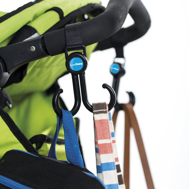 Pram Hooks - 2 Pack Stroller Hook- Multipurpose Swivel Hangers with Velcro Straps for Hands Free Car