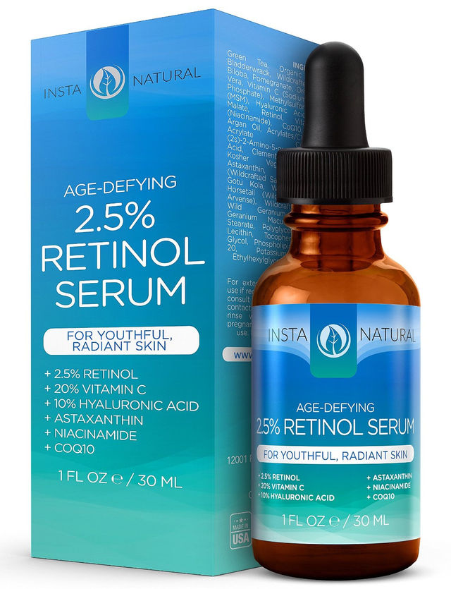 InstaNatural Retinol Serum 2.5% - With 20% Vitamin C, 10% Hyaluronic Acid, Astaxanthin, Niacinamide,