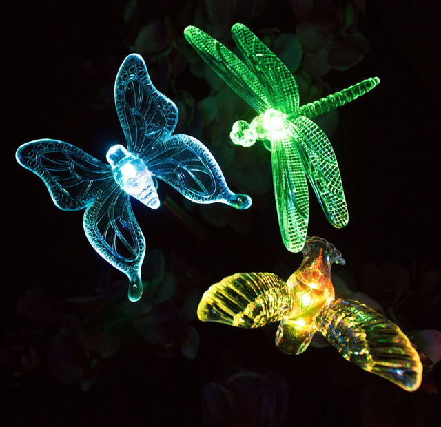 Gearmax® 1 package of Solar Powered Outdoor Hummingbird, Butterfly & Dragonfly Solar Garden Stak