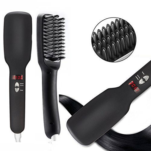 Hair Straightener Brush - Instant Silky Smooth Hair - Anti Frizz Detangler Styling Hair Brush - Blac