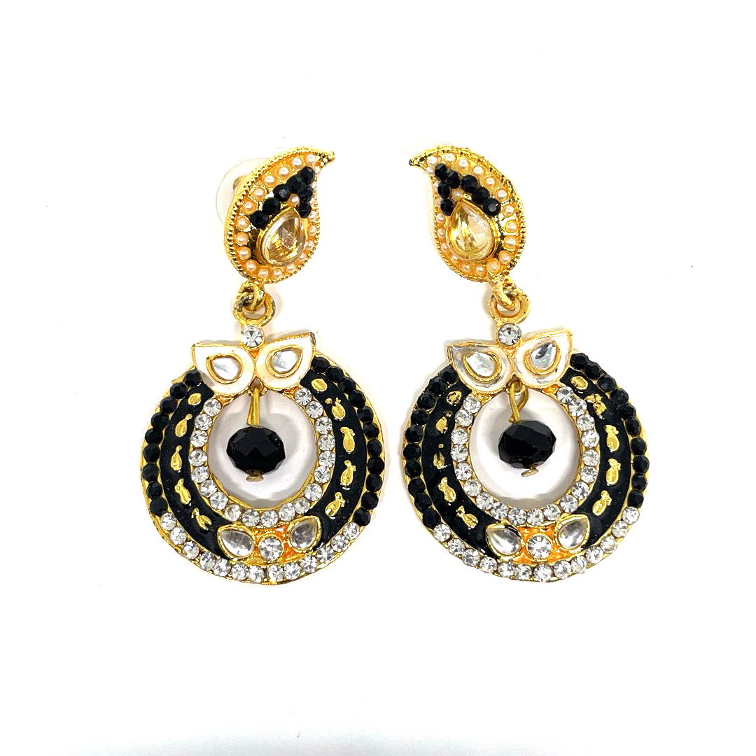 Floral Austrain Stone Dangler Earrings - Black
