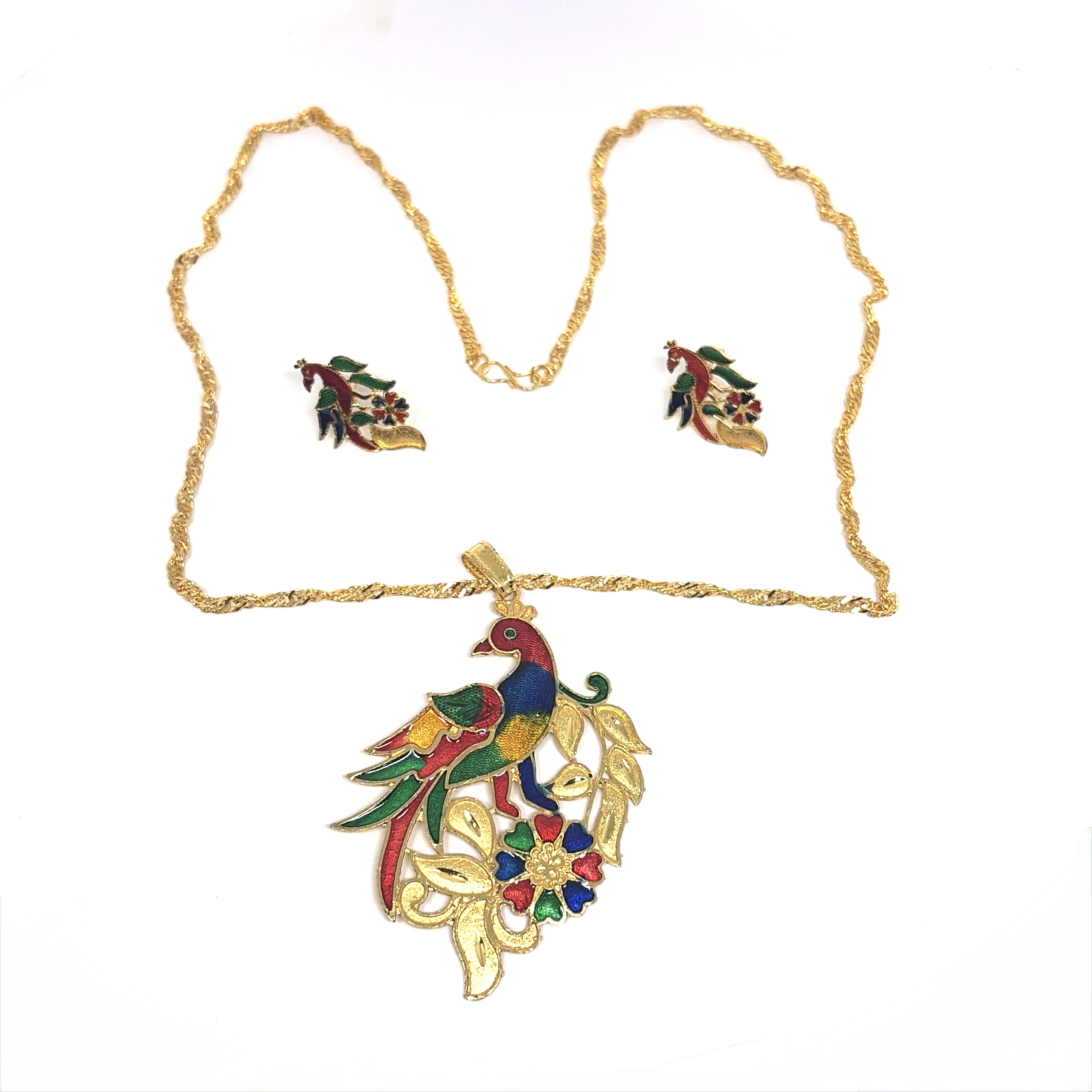 Meenakari Chain Pendent - peacock with flower