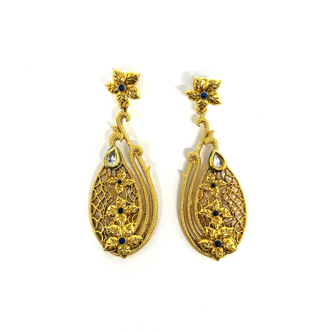 Floral Dangler Earrings - Blue