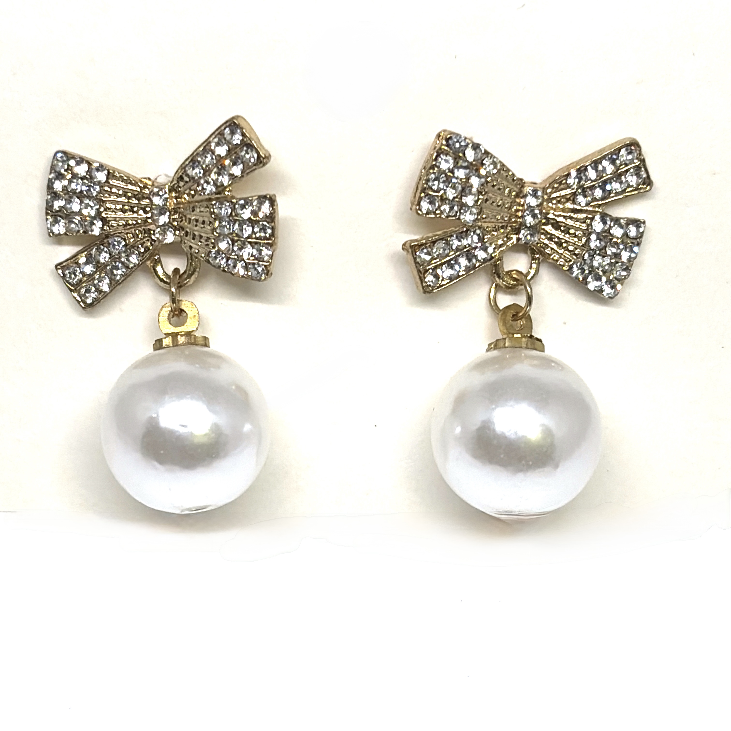Rhinestone Bow pearl earrings
