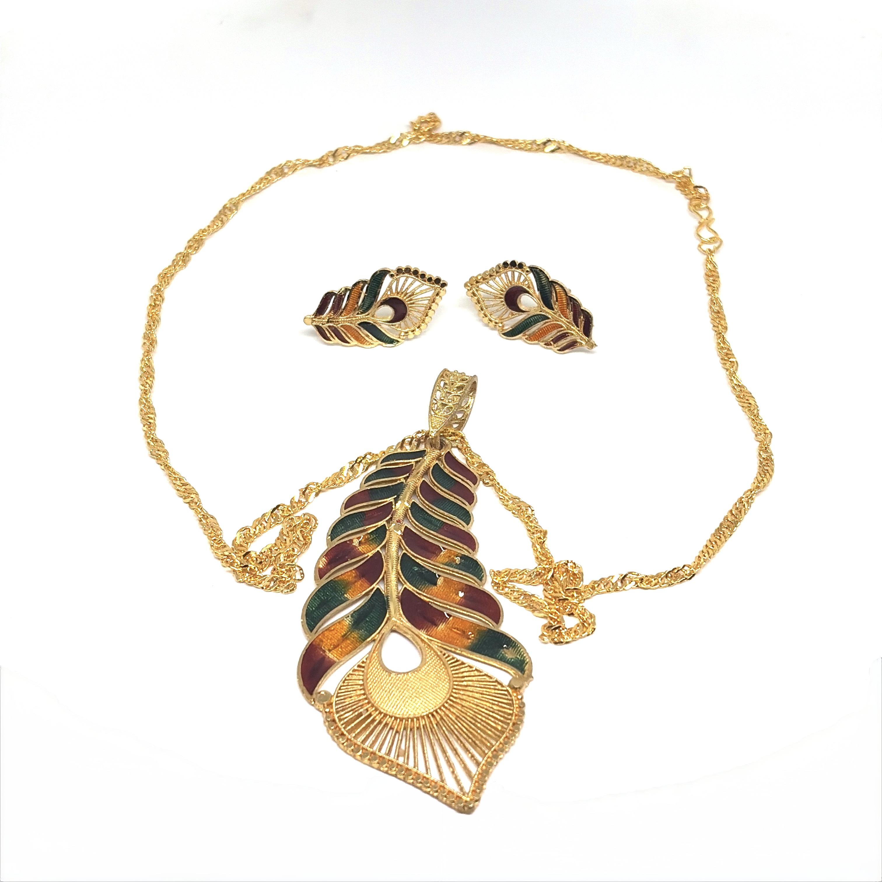 Meenakari Chain Pendent - Peacock feather