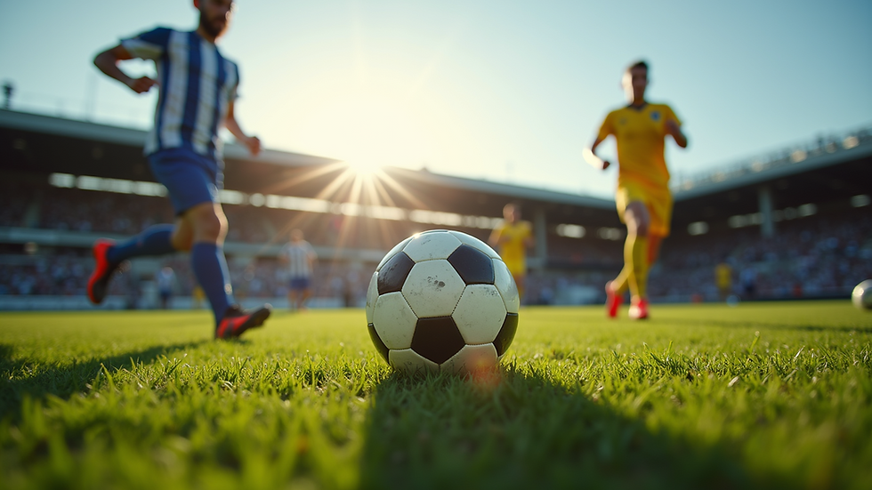 Eye-level view of a soccer field during a match