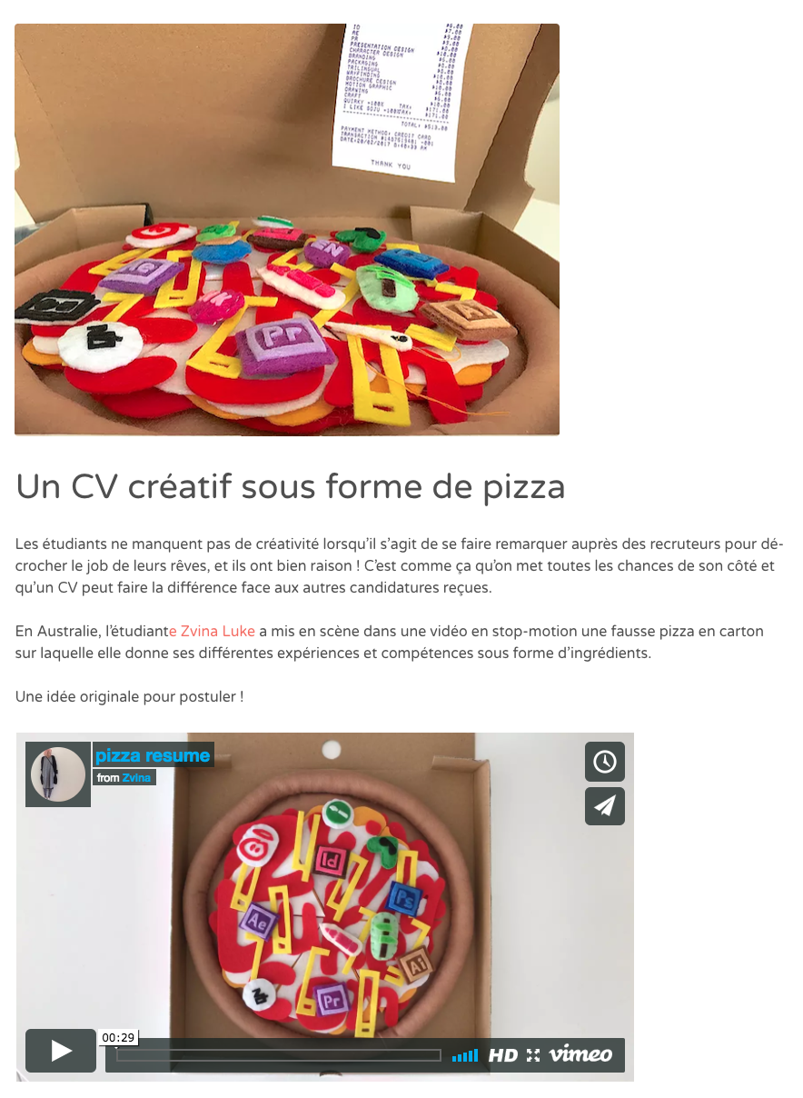 Un CV créatif sous forme de pizza