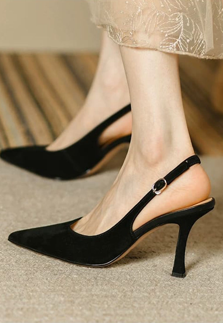 Thumbnail: 6CM Faux Patent Pointed Slingback Heels Shoes HZL266