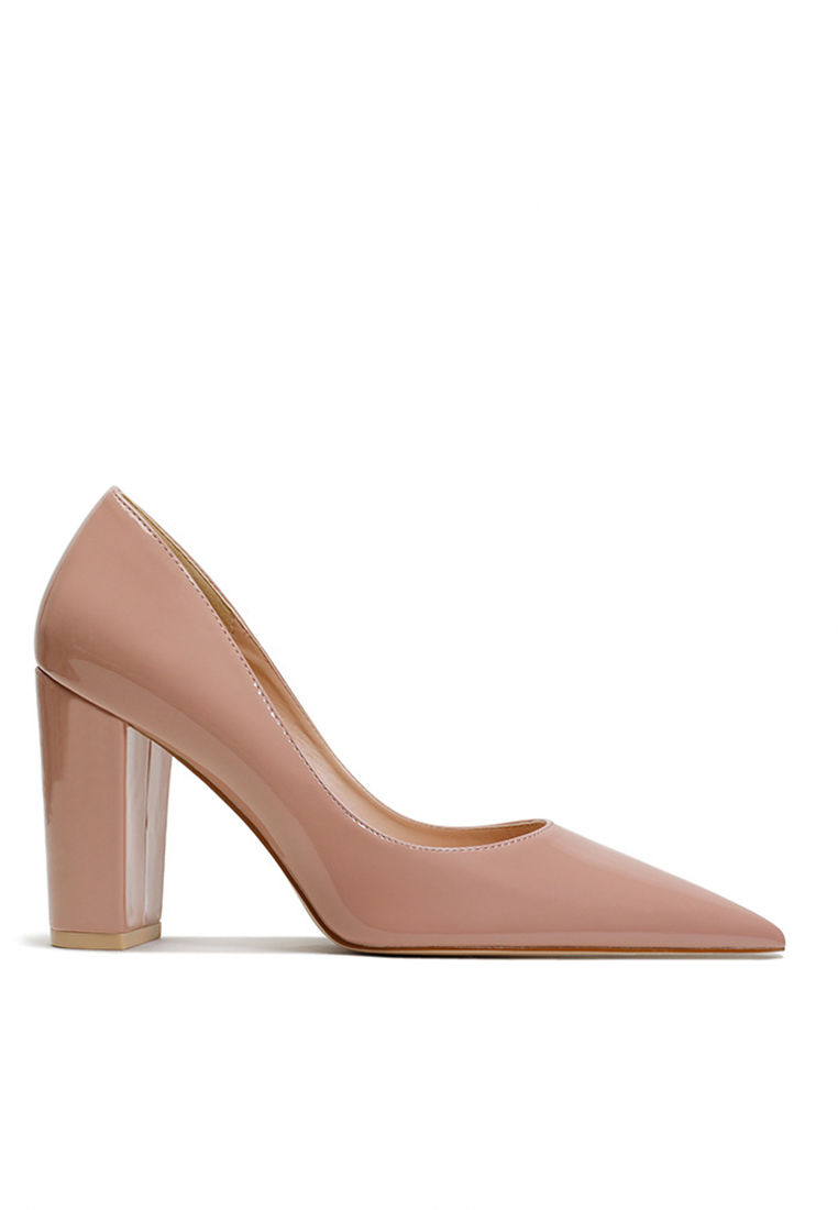9CM Pointed Faux Patent Block Heels Shoes HZL290