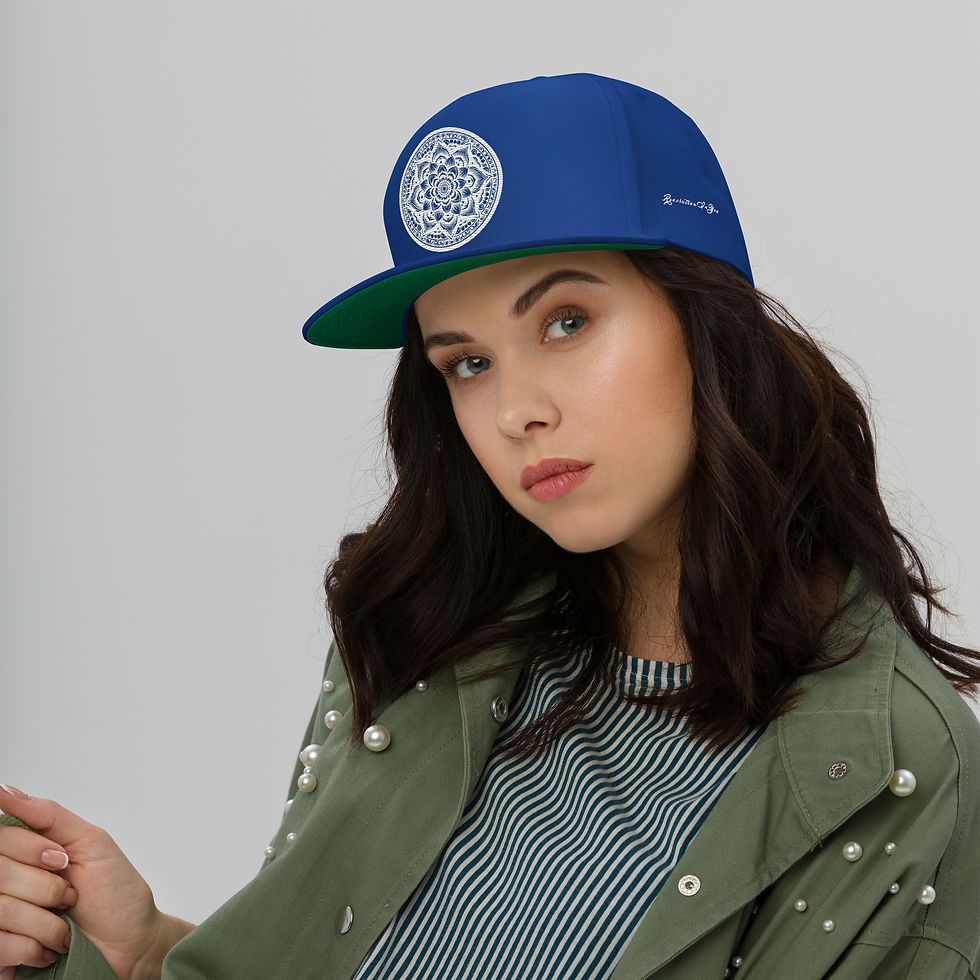 Thumbnail: Embroidered Mandala Flat Bill Cap (White Print)