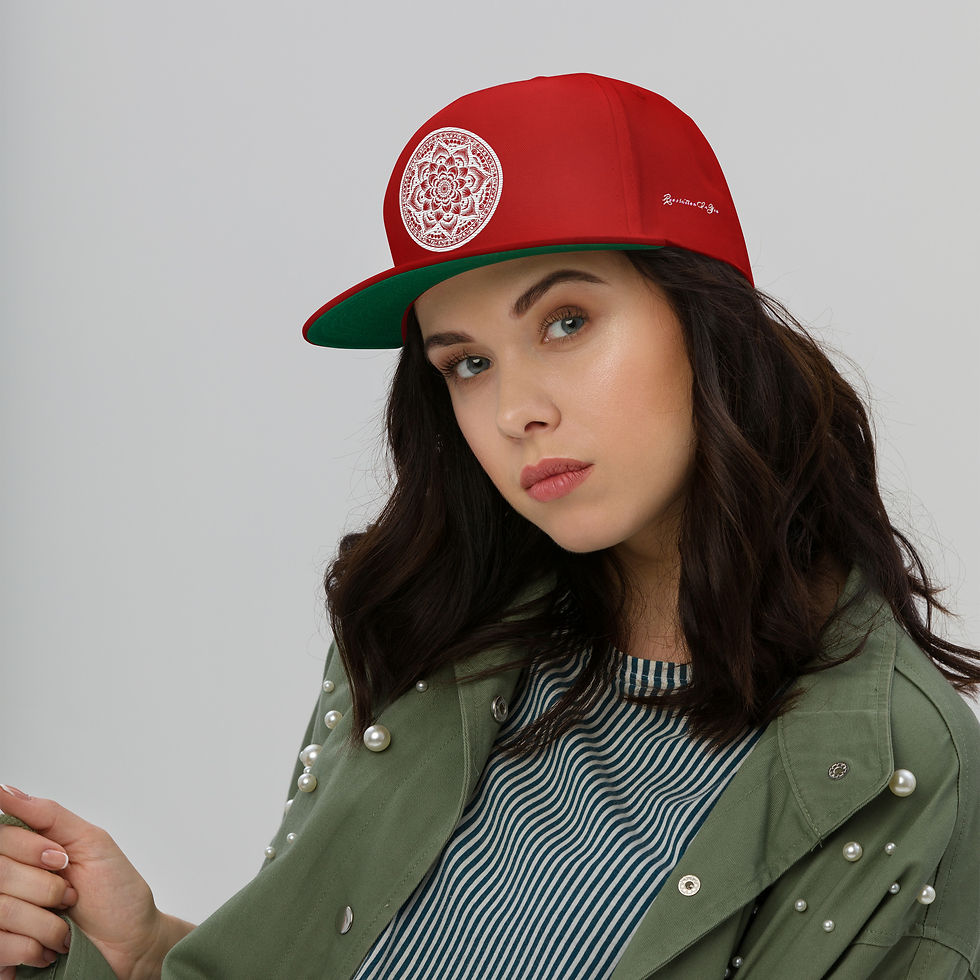 Thumbnail: Embroidered Mandala Flat Bill Cap (White Print)