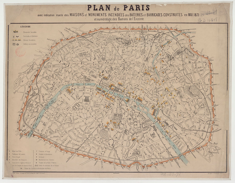 Plan de Paris avec indications exactes des incendies - A. Carcireux 1871