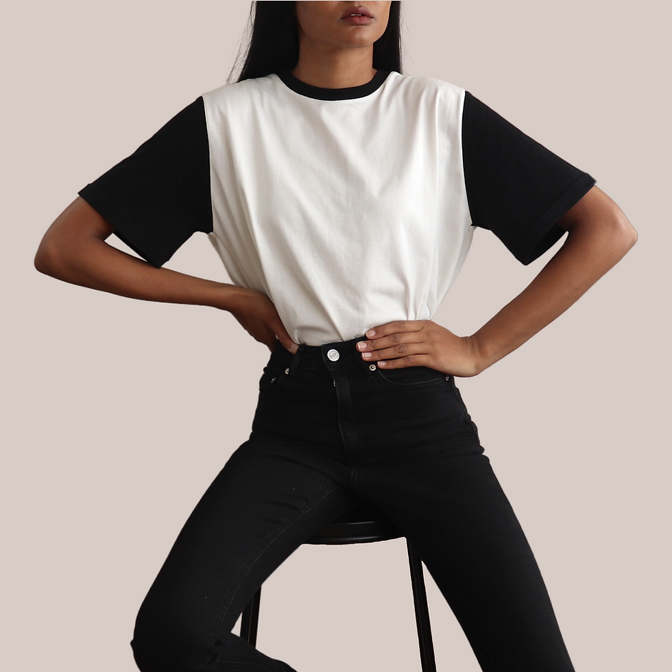 Thumbnail: Monochrome T-Shirt Women's UK - Black Sleeves - 100% Organic Cotton